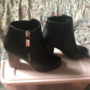 Black Leather Ankle Heeled Boots